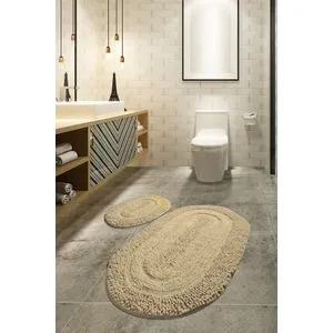 Macoroni - Bone White Multicolor Bathmat Set (2 Pieces)