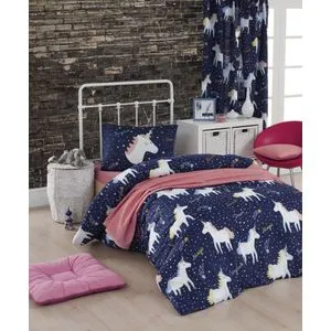 Magic Unicorn - Dark Blue Dark BlueWhiteYellow Single Quilt Cover Set