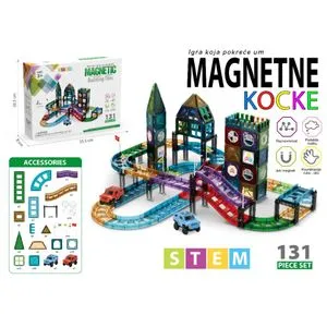Magnetni konstruktor Magic Box 131 deo sa stazom i 2 autića