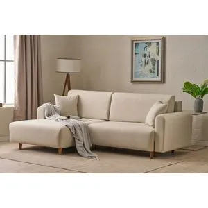 Mane Left - Cream Cream Corner Sofa-Bed