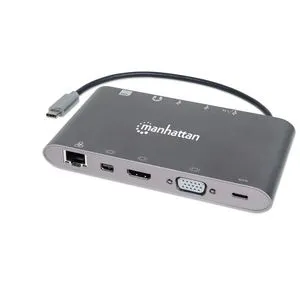 Manhattan 152808 7in1 USB-C - HDMI/VGA/mDP/3xUSB/LAN/CR/PD 60W Docking station