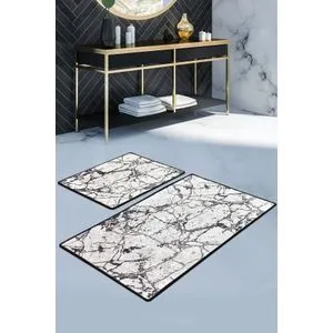 Marble - White Multicolor Bathmat Set (2 Pieces)