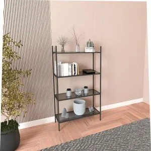 Marta - Black, Smoked Glass Black Bookshelf