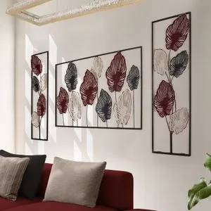 Melos-3 Multicolor Decorative Metal Wall Accessory Set (3 Pieces)
