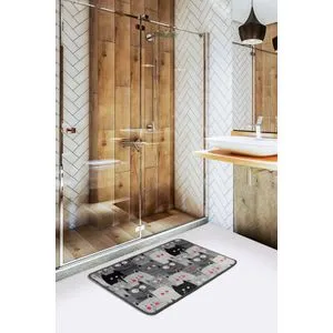 Meow - Sivi (40 x 60) Višenamenski Kupatilski Tepih