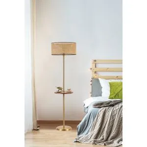 Mercan Eskitme Sehpalı Silindir Rattan Lambader Gold