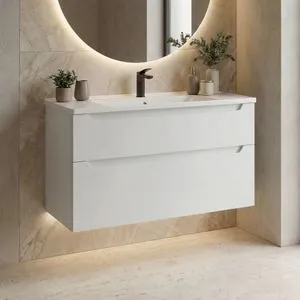 Messina 100 v2 - 382 Matte White Bathroom Cabinet With Sink