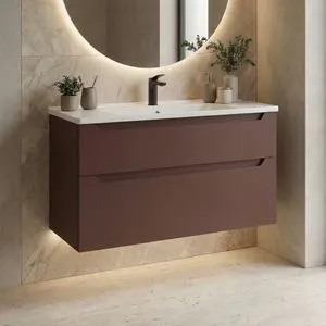 Messina 100 v2 - 384 Matte Red Bathroom Cabinet With Sink