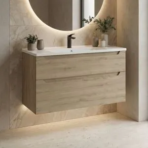 Messina 100 v2 - 385 Oak Bathroom Cabinet With Sink
