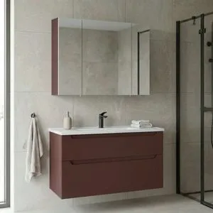 Messina 100 v2 - 389 Matte Red Bathroom Cabinet With Sink &amp; Mirror Set (2 Pieces)