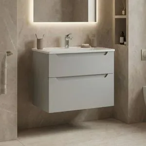 Messina 65 v2 - 398 Matte Cashmere Bathroom Cabinet With Sink