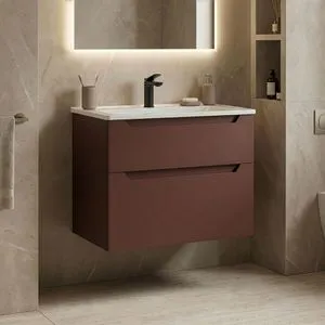 Messina 65 v2 - 399 Matte Red Bathroom Cabinet With Sink