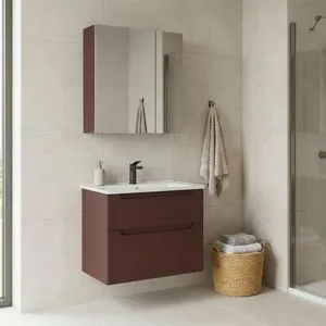 Messina 65 v2 - 403 Matte Red Bathroom Cabinet With Sink &amp; Mirror Set (2 Pieces)