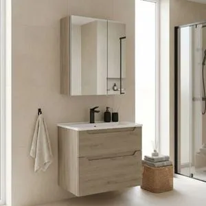 Messina 65 v2 - 404 Oak Bathroom Cabinet With Sink &amp; Mirror Set (2 Pieces)