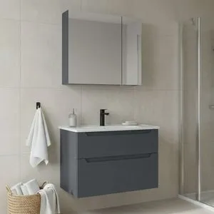 Messina 85 v2 - 415 Matte Anthracite Bathroom Cabinet With Sink &amp; Mirror Set (2 Pieces)