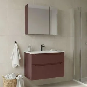 Messina 85 v2 - 418 Matte Red Bathroom Cabinet With Sink &amp; Mirror Set (2 Pieces)