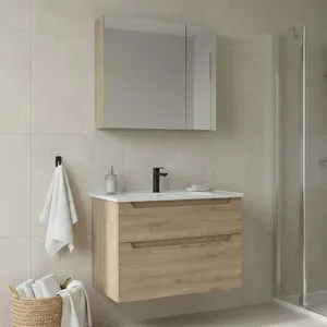 Messina 85 v2 - 419 Oak Bathroom Cabinet With Sink &amp; Mirror Set (2 Pieces)