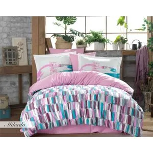 Mikado - Pink PinkBlueWhiteBrown Poplin Double Quilt Cover Set
