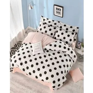 Mixpuan - Set posteljine sa pokrivačem u beloj, losos ružičastoj i crnoj boji