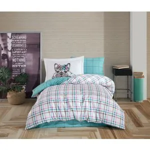 Monart - Green GreenWhitePink Poplin Single Quilt Cover Set