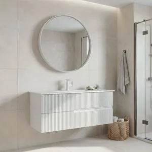 Moonlight 120 v2 - 405 Matte White Bathroom Cabinet With Sink &amp; Mirror Set (2 Pieces)
