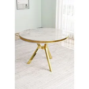 Mos - Trpezarijski Sto od Belog Mramora sa Zlatnim Akcentima