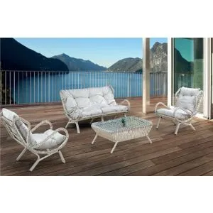 Mosso (1+1+3+Sehpa) Cream Garden Lounge Set