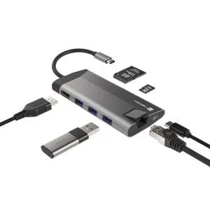 Natec NMP-1690 FOWLER PLUS, USB Type-C 6-in-1 Multi-port Adapter (USB3.0 Hub + HDMI + PD + SD/Mic...