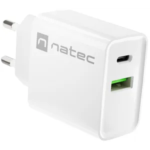 Natec NUC-2061 RIBERA USB Type-C/Type-A Charger, QC3.0 & PD3.0, 3A 20W, White