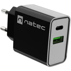 Natec NUC-2062 RIBERA USB Type-C/Type-A Charger, QC3.0 & PD3.0, 3A 20W, Black