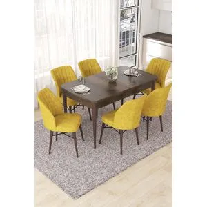 Nef - Baroque, Mustard Baroque
Mustard Extendable Dining Table & Chairs Set (7 Pieces)