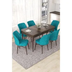 Nef - Baroque, Tirkizna Barokna Ekstenzibilna Trpeza i Set Stolica (7 Delova)