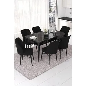 Nef - Black Marble, Black Black Marble
Black Extendable Dining Table & Chairs Set (7 Pieces)