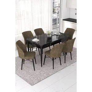 Nef - Black Marble, Brown Black Marble
Brown Extendable Dining Table & Chairs Set (7 Pieces)