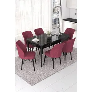 Nef - Black Marble, Burgundy Black Marble
Burgundy Extendable Dining Table & Chairs Set (7 Pieces)