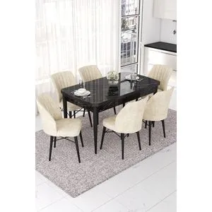 Nef - Black Marble, Cream Black Marble
Cream Extendable Dining Table & Chairs Set (7 Pieces)