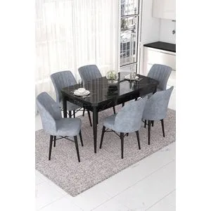 Nef - Black Marble, Grey Black Marble
Grey Extendable Dining Table & Chairs Set (7 Pieces)