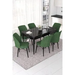 Nef - Black Marble, Khaki Black Marble
Khaki Extendable Dining Table & Chairs Set (7 Pieces)