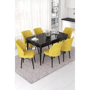 Nef - Black Marble, Mustard Black Marble
Mustard Extendable Dining Table & Chairs Set (7 Pieces)
