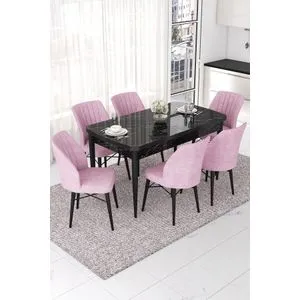 Nef - Black Marble, Pink Black Marble
Pink Extendable Dining Table & Chairs Set (7 Pieces)