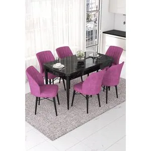 Nef - Black Marble, Purple Black Marble
Purple Extendable Dining Table & Chairs Set (7 Pieces)