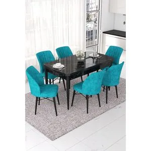 Nef - Black Marble, Turquoise Black Marble
Turquoise Extendable Dining Table & Chairs Set (7 Pieces)