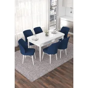 Nef - White, Navy Blue White
Navy Blue Extendable Dining Table & Chairs Set (7 Pieces)