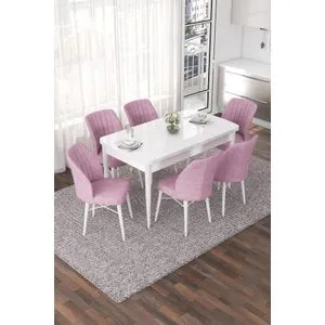 Nef - White, Pink White
Pink Extendable Dining Table & Chairs Set (7 Pieces)