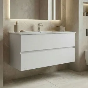 Nest 121 v2 - 626 Matte White Bathroom Cabinet With Sink