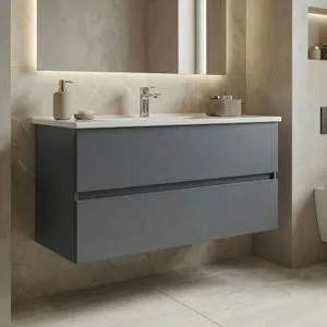 Nest 121 v2 - 630 Matte Grey Bathroom Cabinet With Sink