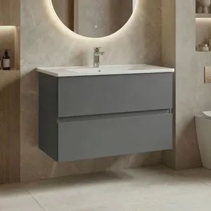 Nest 91 v2 - 624 Matte Grey Bathroom Cabinet With Sink