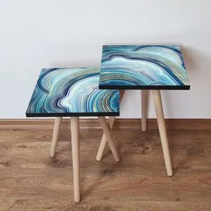 Nesting Table Set - Plavi i Zlatni (2 komada)