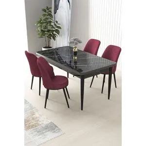 Nil - Black Marble, Burgundy Black Marble
Burgundy Dining Table & Chairs Set (5 Pieces)