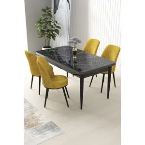 Nil - Black Marble, Mustard Black Marble
Mustard Dining Table & Chairs Set (5 Pieces)